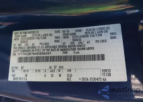 2017 Ford F-250 Lariat from USA, damaged, VIN 1FT7W2BT6HEB56591